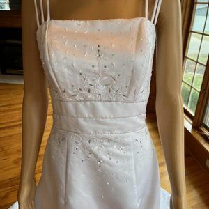 *Zurc White Silver Satin Empire Waist 3 Straps Wedding Dress Bridal Gown Size 10